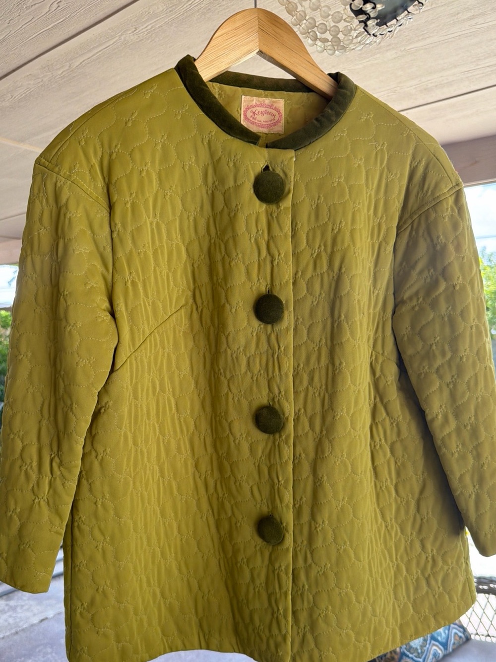 Vintage Keyloun Green Quilted Jacket with Velvet Buttons